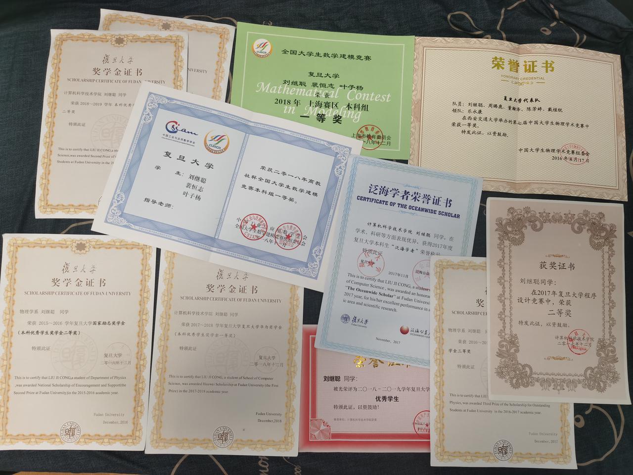 大學(xué)時的獲獎證書